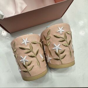 Pashion Footwear x Emmy - 3” Sand Gold Floral Embroidery Block Heel - Size 9-11